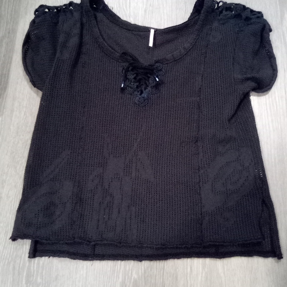 Free People Sheer Mesh Rose Raw Hem Tee Shirt Top - Picture 8 of 15